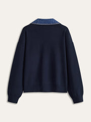 Denim Collar V-Neck Sweater
