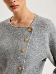 Asymmetric Metal Button Wool-Blend Cardigan