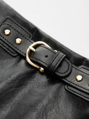 Color-Block Pleated-Panel PU Leather Mini Skirt