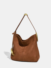 Metal Accent Faux Suede Hobo Bag