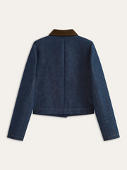 Metal Button Suede Collar Denim Jacket