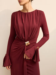 Long-Sleeve Draped Maxi Dress