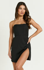 Bonne Mini Dress - Strapless Corset Side Split Dress in Black