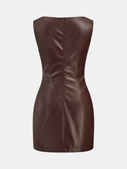 Faux Leather Waist Ruched Dress