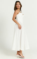 Jonas Midi Dress - Ruched Corset Lace Trim Dress in Ivory