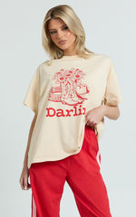 Alena Top - Oversized Darlin Print Tee in Beige