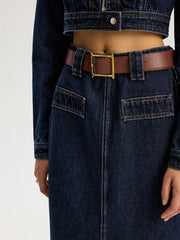 Belted Denim Maxi Skirt
