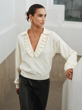 Ruffled Collared V-Neck Knit Top