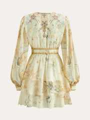 Semi-Sheer Chiffon Floral Printed Ruffled Mini Dress