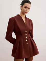 Cinched Pleated Blazer With Shoulder Pads