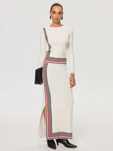 Striped Wool-Blend Slit Maxi Skirt
