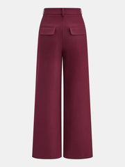 High-Waist Metal Button Pleated Wide-Leg Pants