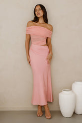 Velvet Sky Off Shoulder Mesh Maxi Dress Pink