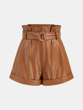 High-Waist PU Leather Cuffed Shorts with Belt