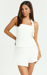 Tyler Top - Adjustable Halter Fitted Top in Off White