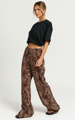 Lopez Linen Pants - Elasticated Straight Leg Pants in Tonal Leopard Print