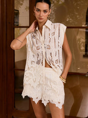 Embroidered Cut-Out Shorts Set