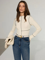 Contrast Stitching Fitted Knit Top