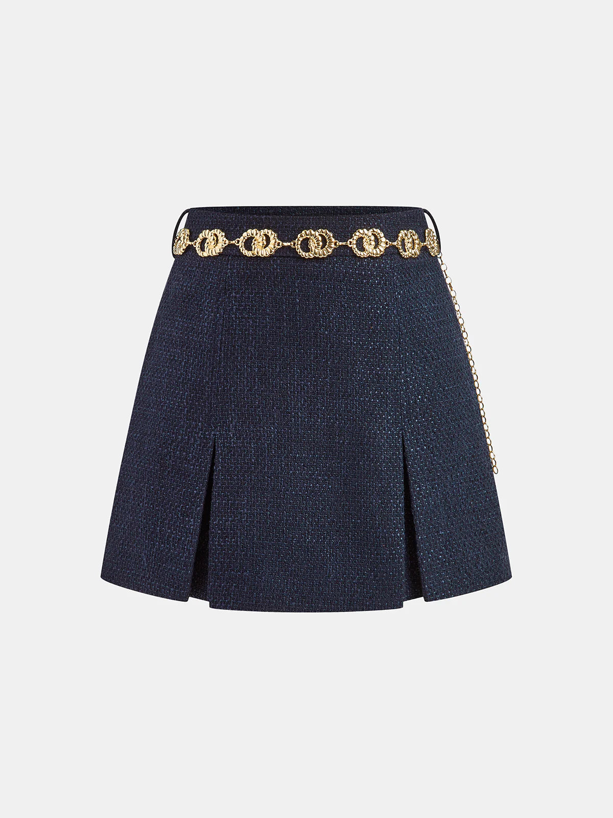 Tweed Mini Skirt with Golden Chain Belt