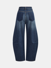 Mid-Waisted Denim Curved-Leg Pants