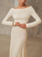 Off-Shoulder Textured Knit Maxi Dress