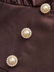 V-Neck Puff Sleeve Button Fitted Dress