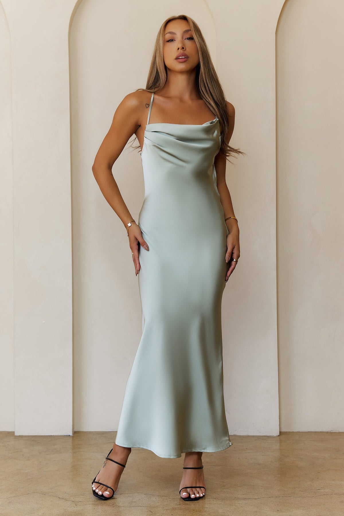 Satin Stargazer Maxi Dress Khaki