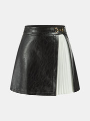 Contrast Pleated Faux Leather Mini Skirt