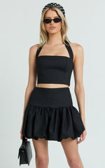 Abellina Top - Wide Neck Halter Crop Top in Black
