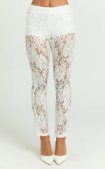 Jaclyn Pants - Mid Waist Lace Straight Leg Pants in White