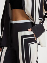 Contrast Striped Mid-Waist Wide-Leg Pants