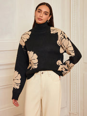 Floral Turtleneck Knit Top