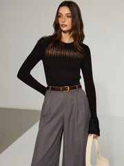 Flared Cuff Sheer Panel Knit Top