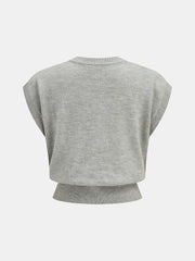 Floral Applique Cap Sleeve Knit Vest