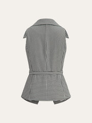 Houndstooth Belted Collar Vest