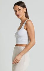 Emlei Top - Square Neck Cropped Knit Top in White