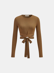 Ribbed Long Sleeve Tie-Back Top