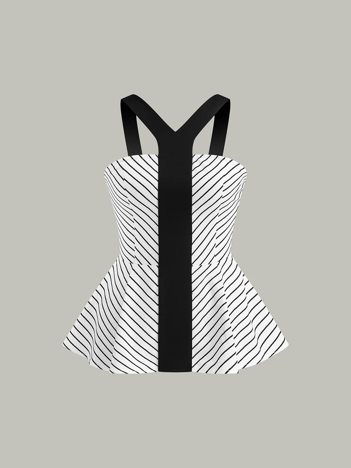 Striped Peplum Top with Contrast Straps