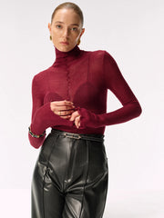 Sheer Turtleneck Wool Blend Sweater