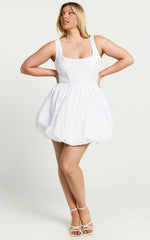 Brianda Mini Dress - Corset Bodice Bubble Hem Dress in White
