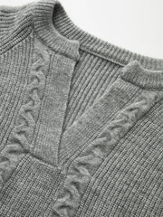 Cable Knit V-neck Puff Sleeve Sweater