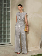 Striped Metal Round-Neck Shirt With Belt