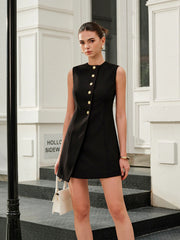 Asymmetrical Tie-Back Metal Button Dress