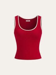 Contrast Scalloped Trim Ribbed Knit Tank Top