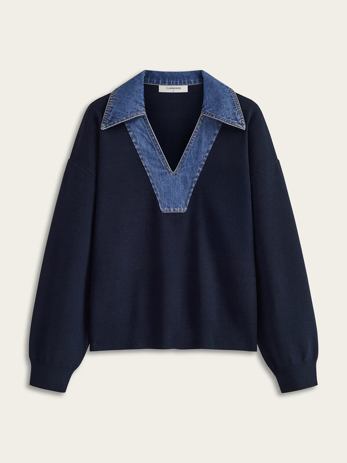 Denim Collar V-Neck Sweater