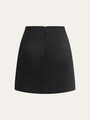 Metal Detail Asymmetric Hem Mini Skirt