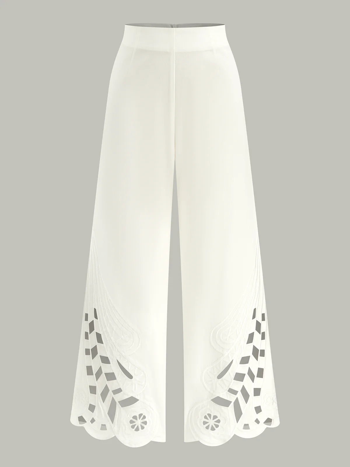 Embroidery Cut-Out Wide-Leg Pants