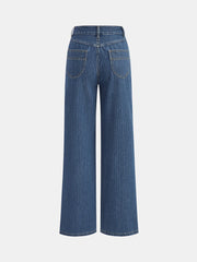 Pinstripe Mid-Waisted Straight-Leg Jeans
