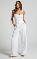Bonnie Pants - High Waisted Tailored Wide Leg Pants in White