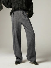 Herringbone Pockets Wide Leg Dress Pants